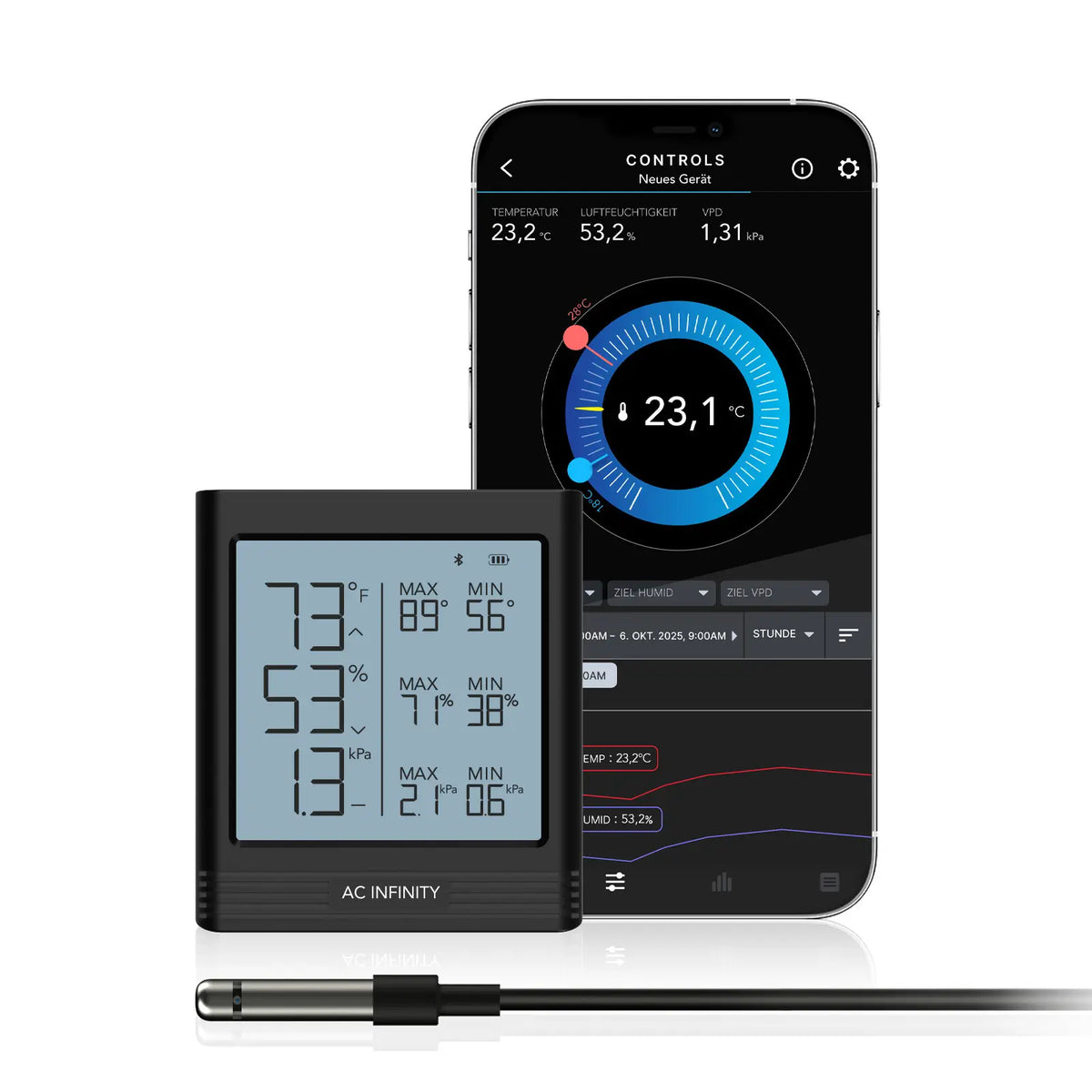 AC Infinity Smart Hygrometer B1 mit externem Sensor